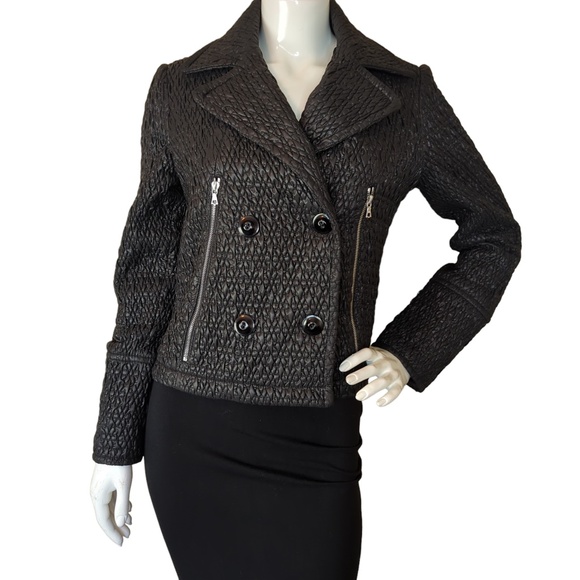 Black Quilted Double Breasted Fall Jacket - Picture 4 of 16